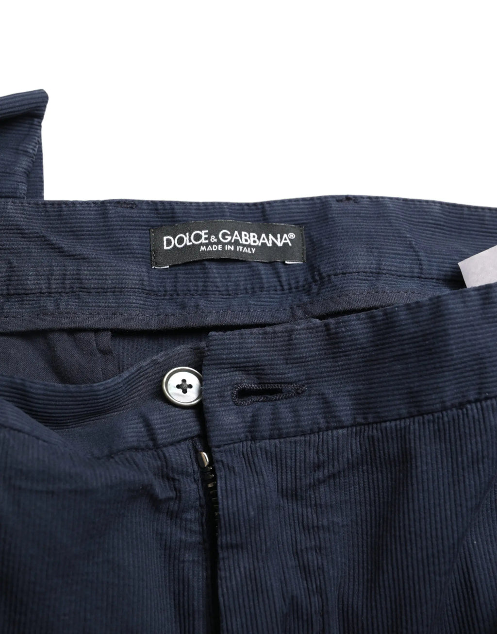 Pantalon slim en coton stretch bleu foncé dolce gabbana avec étiquette noire et bouton argenté
