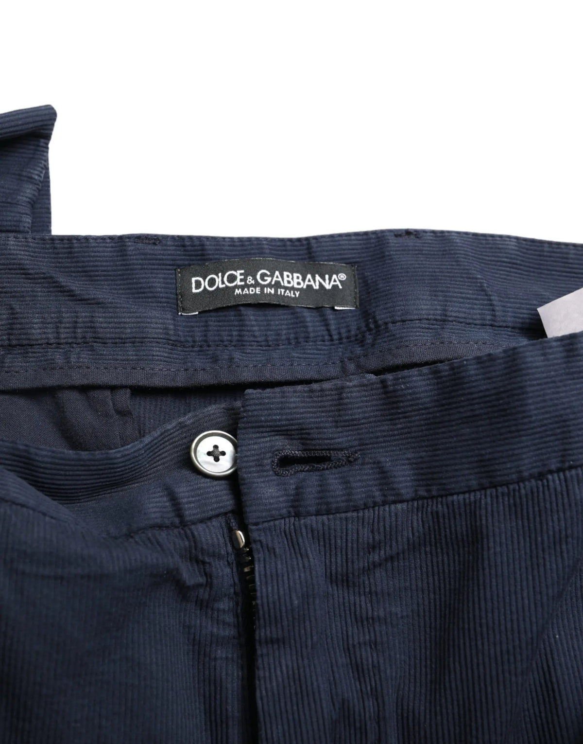 Pantalon slim en coton stretch bleu foncé dolce gabbana avec étiquette noire et bouton argenté