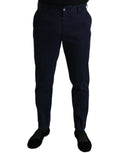 Pantalon slim bleu marine foncé en coton stretch dolce & gabbana avec texture subtile et fermeture à bouton unique