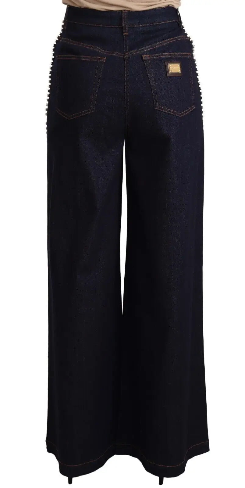 Pantalon large en denim bleu foncé dolce gabbana avec patch de marque doré subtil au dos droit