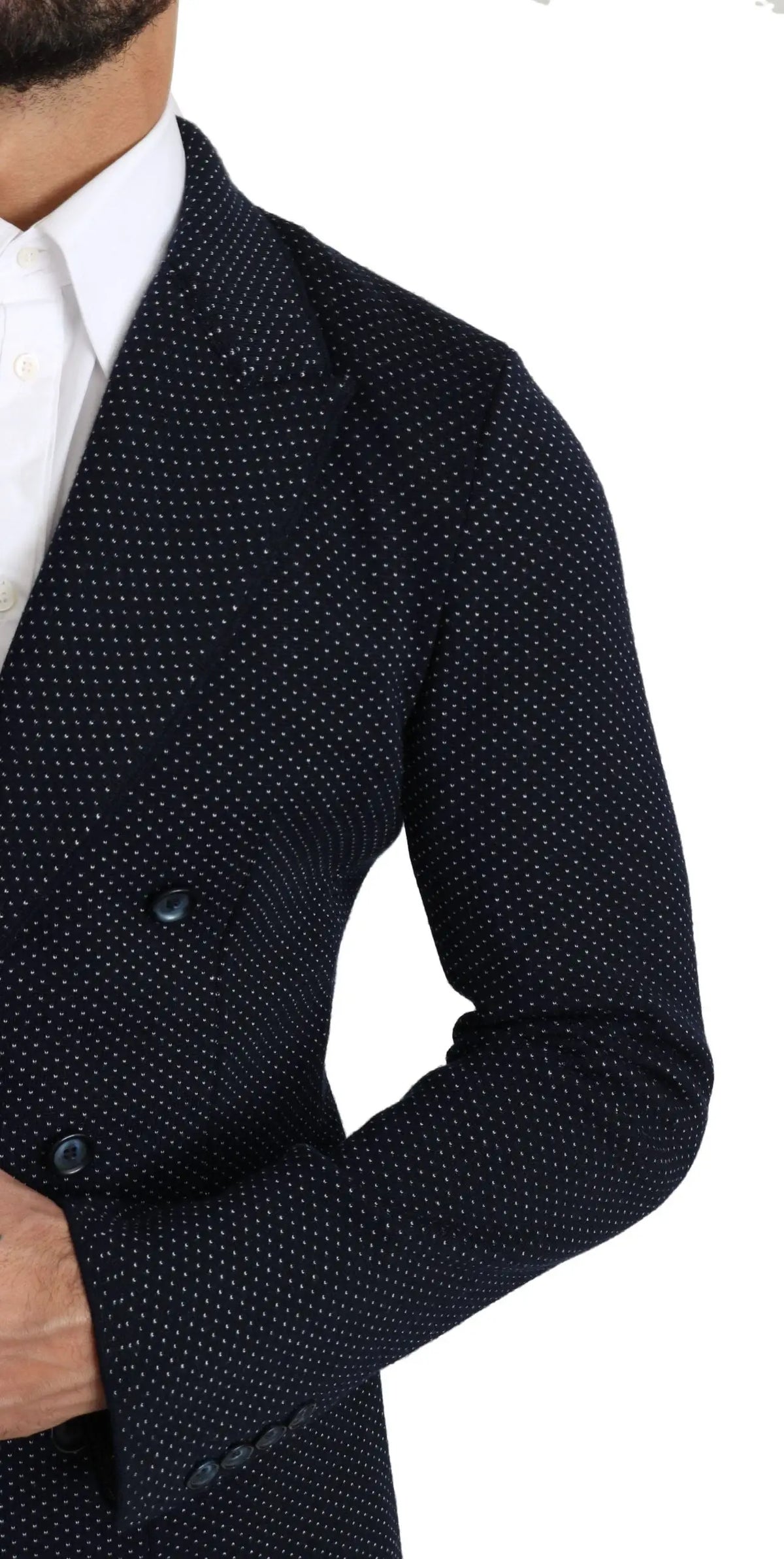 Veste blazer dolce & gabbana bleu foncé à pois blancs, double boutonnage, style élégant et formel