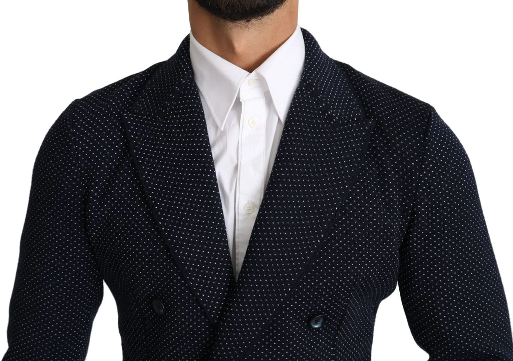 Blazer noir à double boutonnage avec motif discret à pois blancs par Dolce & Gabbana dark blue dotted blazer
