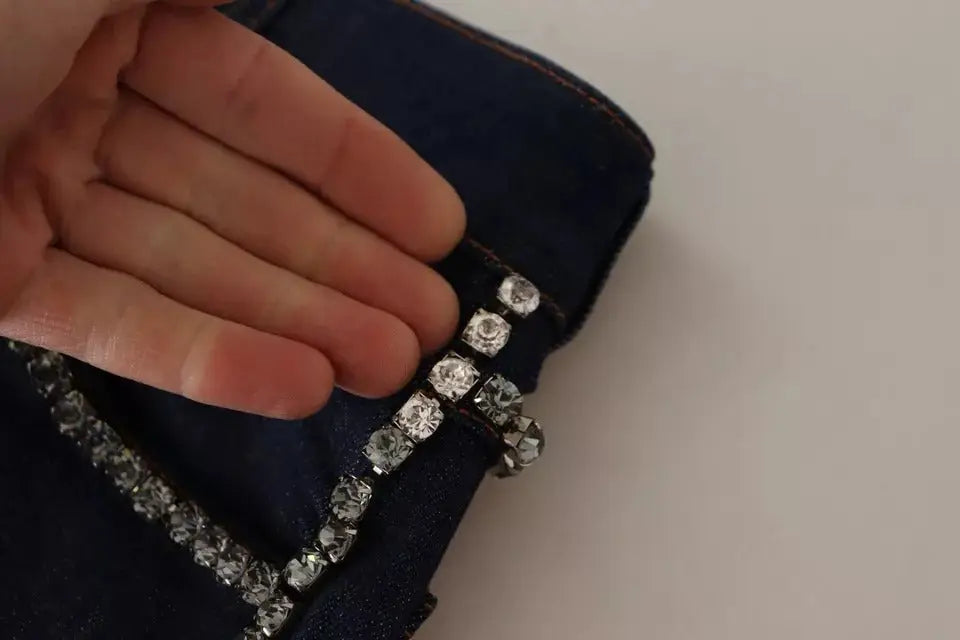 Clutch en jean bleu marine dolce & gabbana orné de rangée de strass clairs le long du bord