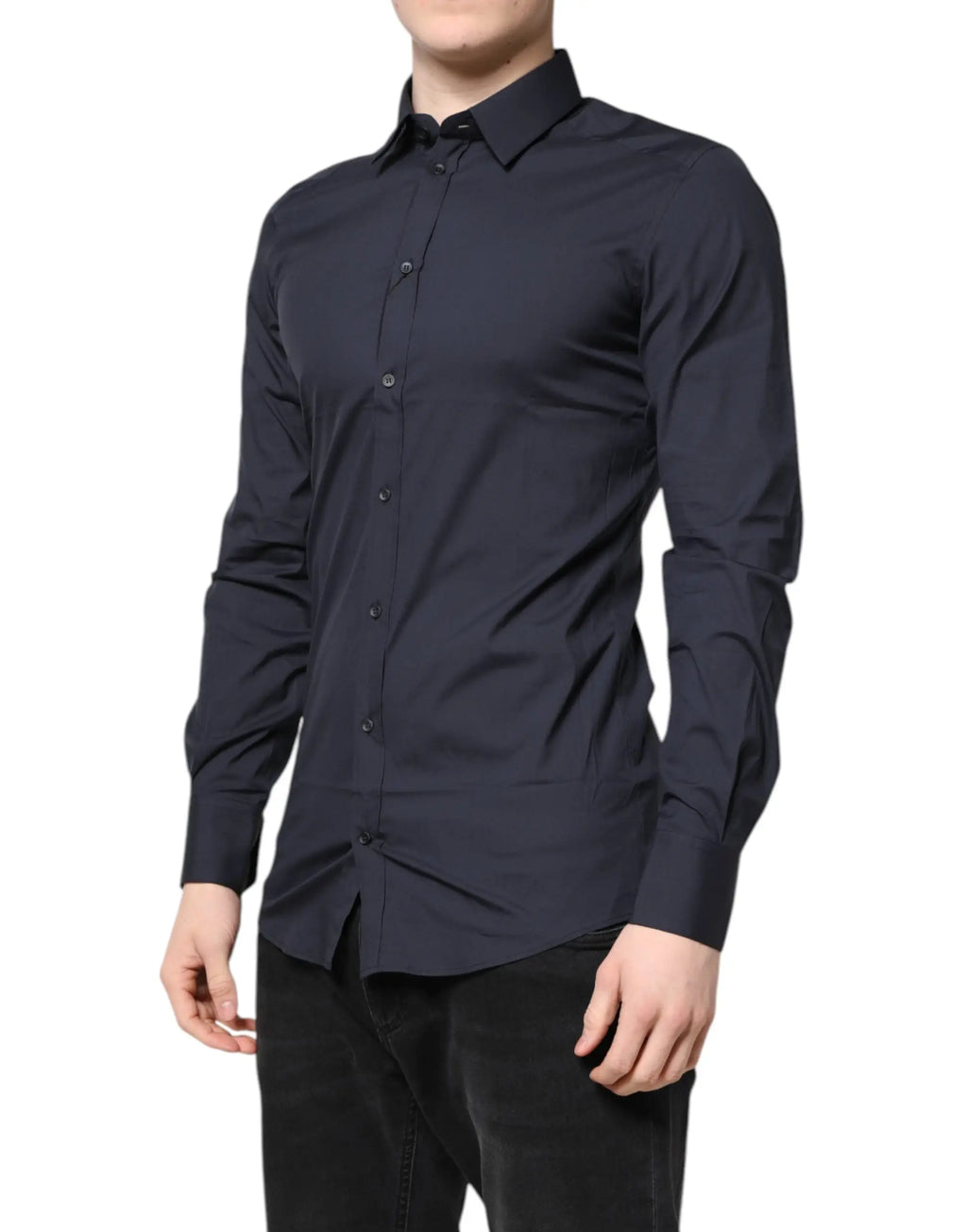 Chemise habillée homme dolce gabbana bleu foncé gold en coton manches longues col classique boutonné devant