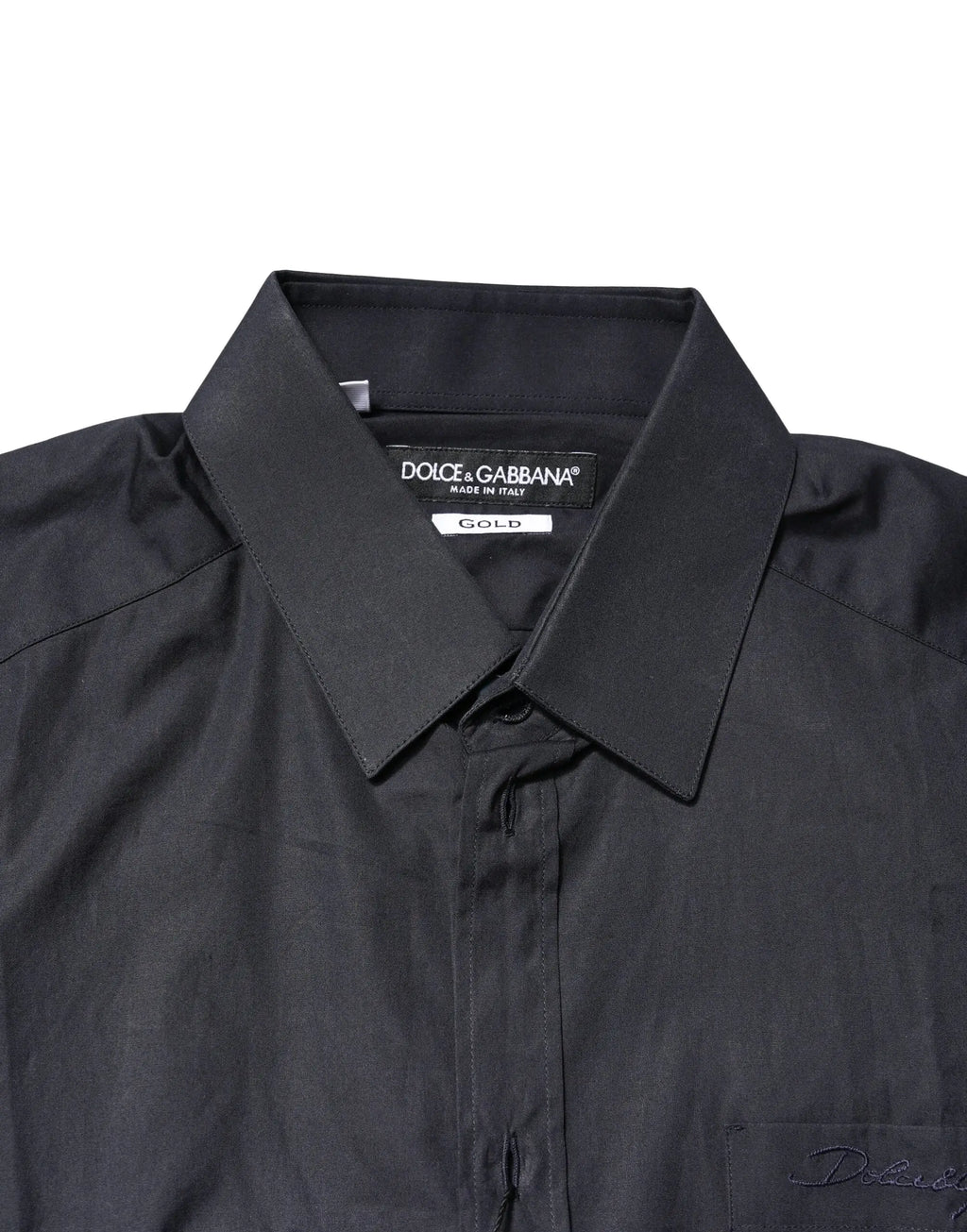 Chemise homme dolce & gabbana bleu foncé en coton gold manches longues avec col tailleur et broderie subtile sur la poche