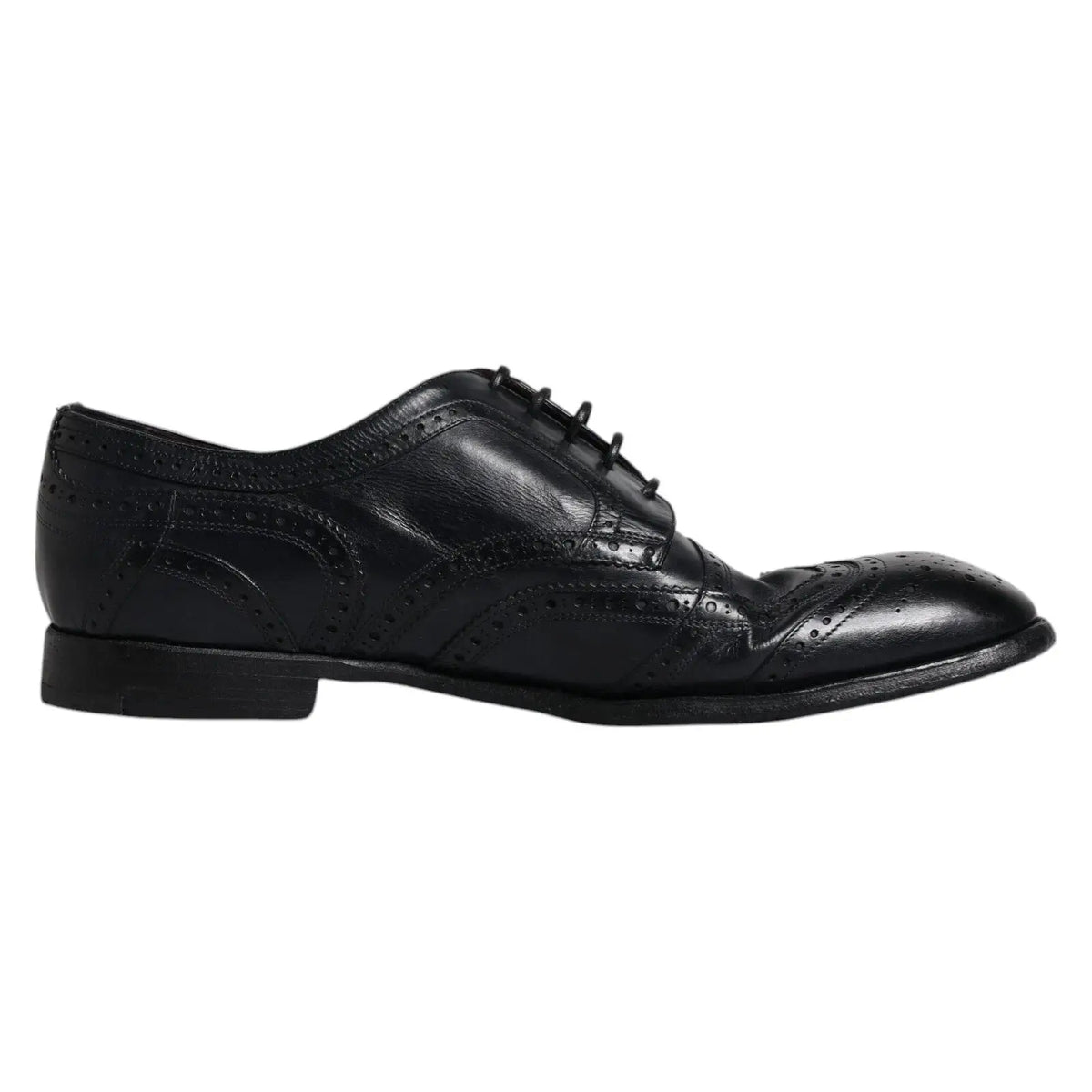 Dolce & gabbana derbys en cuir bleu foncé avec détails perforés et finition polie pour usage formel