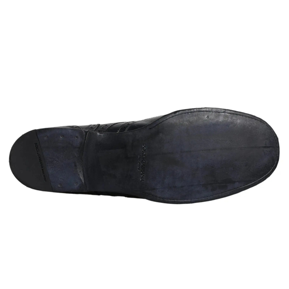 Semelle noire en cuir avec logo embossé et semelle extérieure en caoutchouc texturé pour chaussures derby bleu foncé dolce & gabbana
