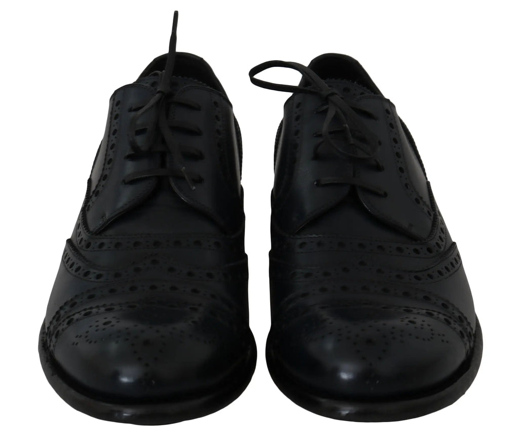 Chaussures habillées wingtip oxford en cuir bleu foncé dolce & gabbana avec perforations et lacets