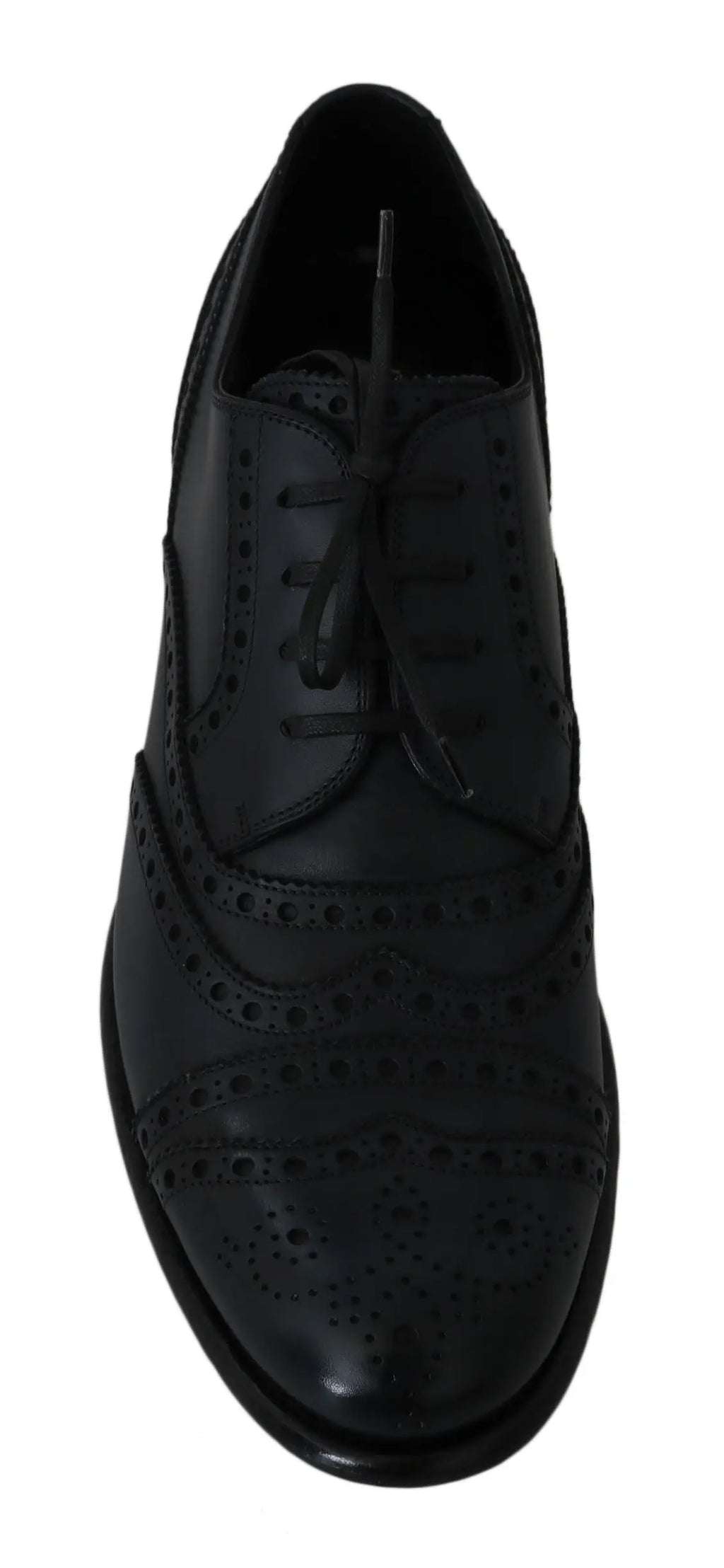 Dolce & gabbana chaussures oxford en cuir bleu foncé avec finition polie et perforations de style brogue