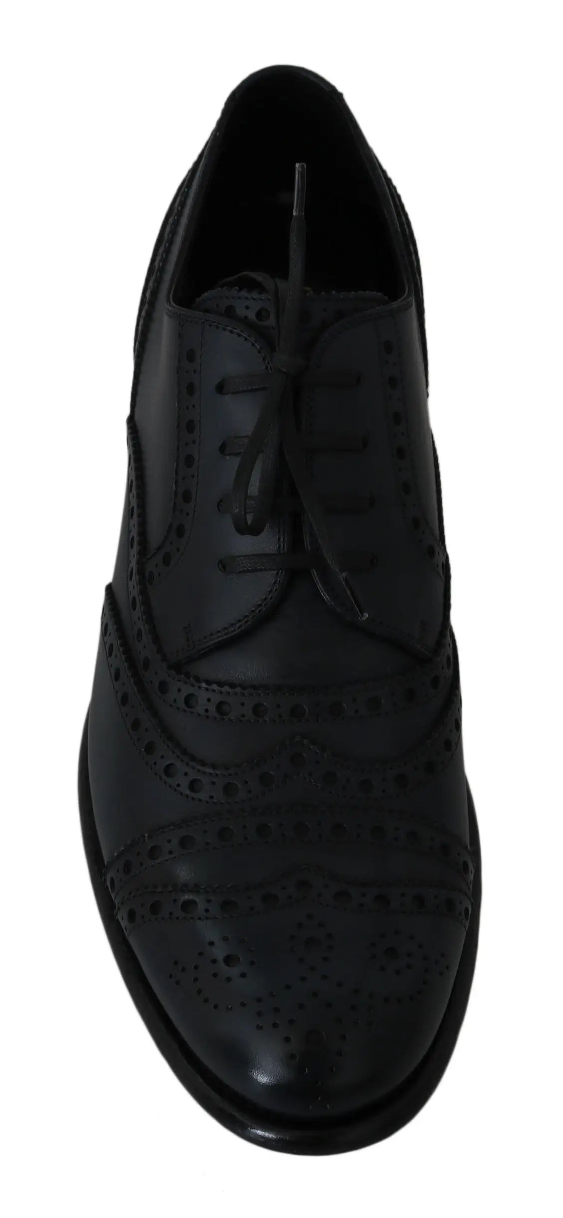 Dolce & gabbana chaussures oxford en cuir bleu foncé avec finition polie et perforations de style brogue