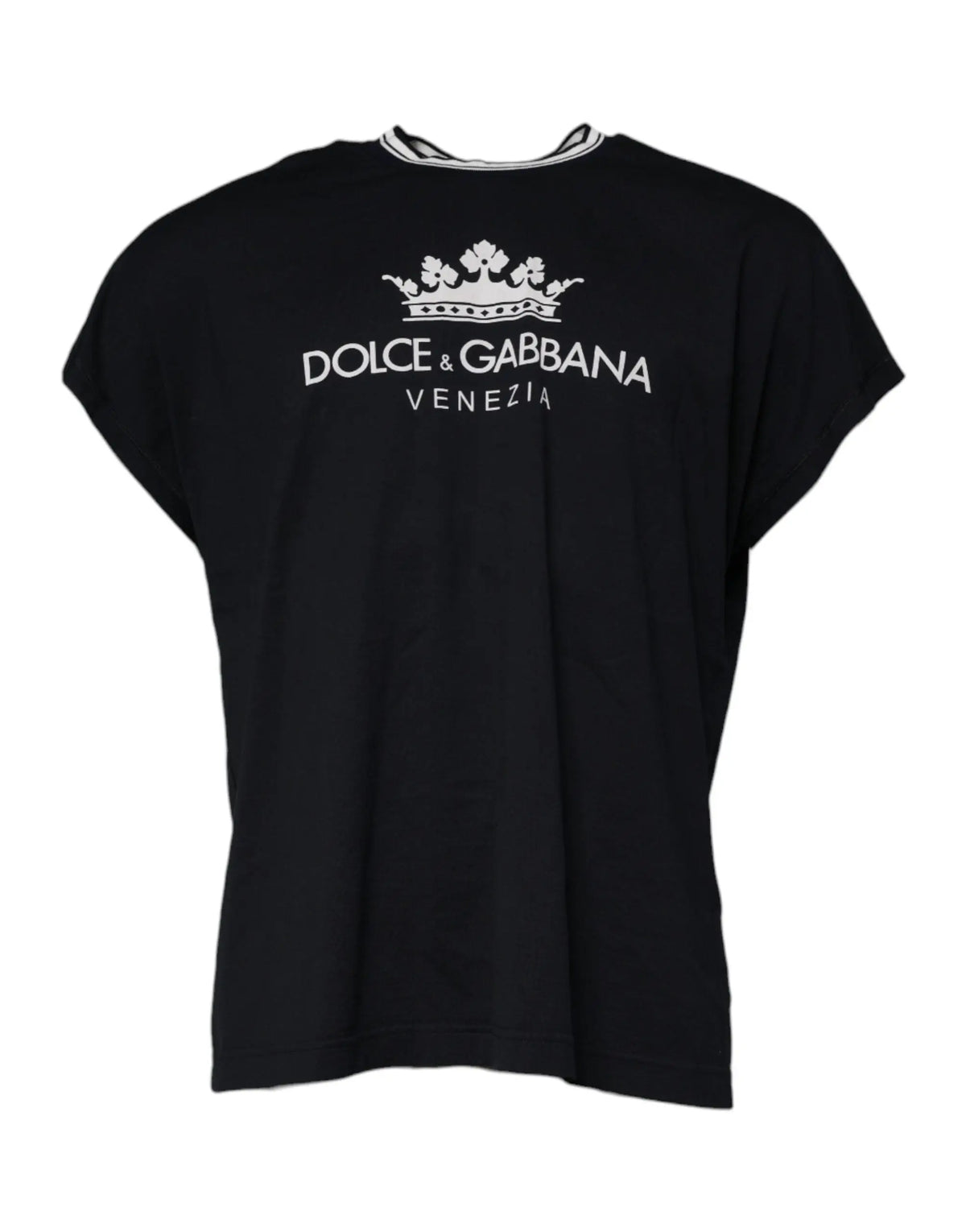 T-shirt dolce & gabbana en coton bleu foncé avec logo couronne blanc et col rond