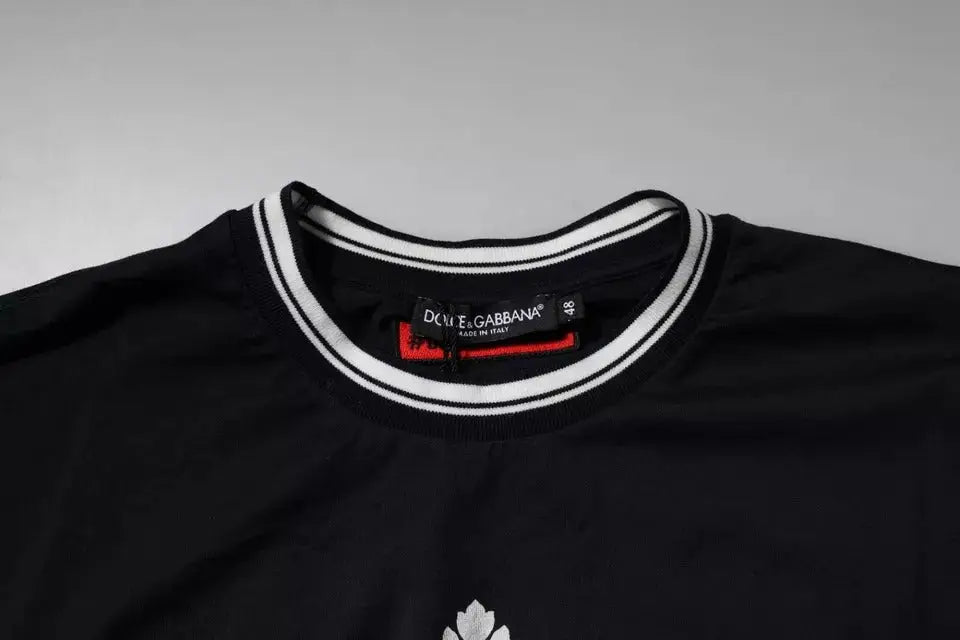 T-shirt dolce gabbana noir en coton avec col rond blanc côtelé et petit logo brodé sur la poitrine
