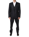 Dolce & gabbana dark blue martini costume trois pièces avec veste noire ajustée à trois boutons et pantalon assorti