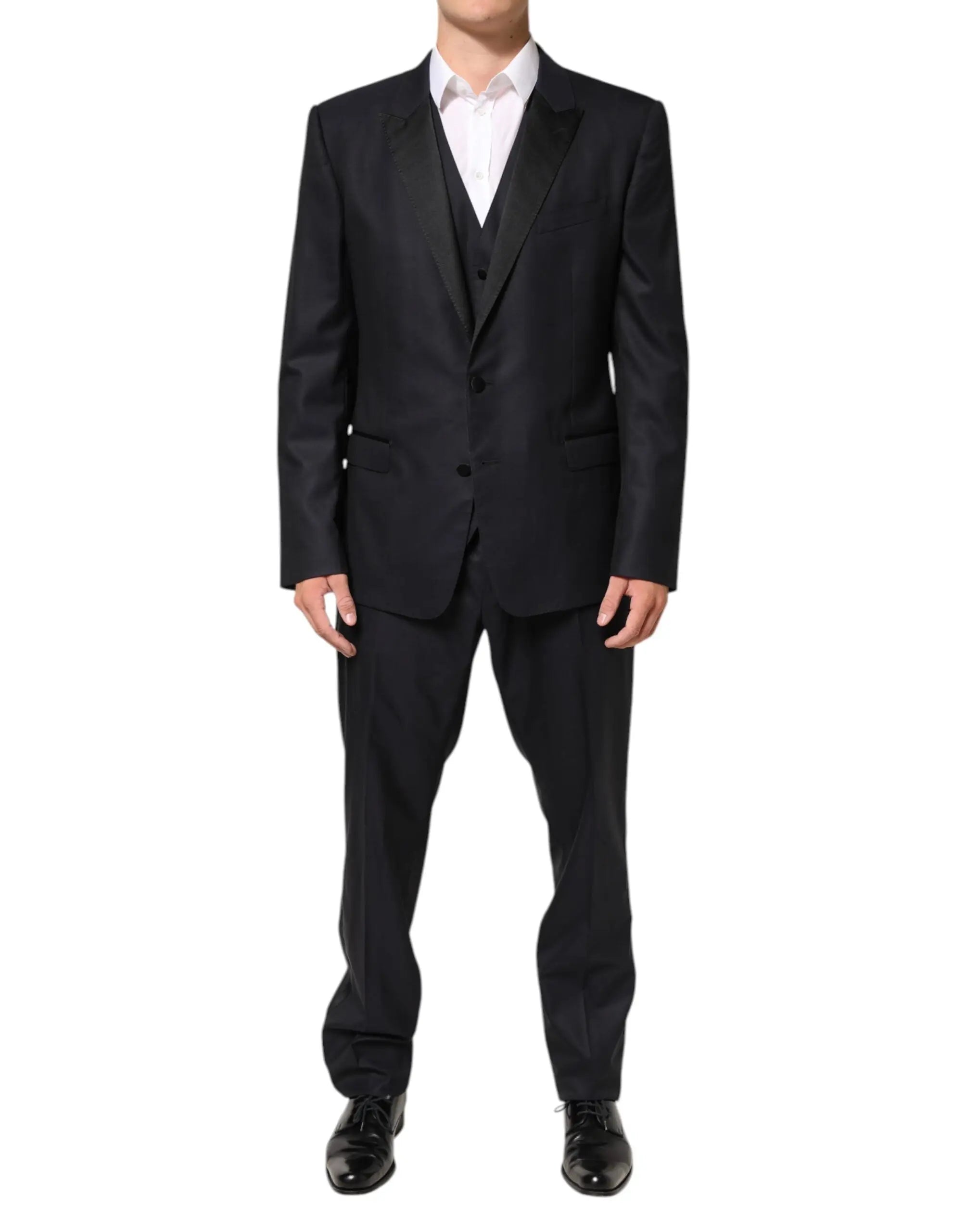 Costume trois pièces dolce & gabbana dark blue martini noir avec veste classique trois boutons, pantalon et gilet assortis