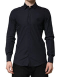 Chemise homme dolce gabbana bleu foncé en coton martini avec manches longues et logo brodé subtil au niveau de la poitrine