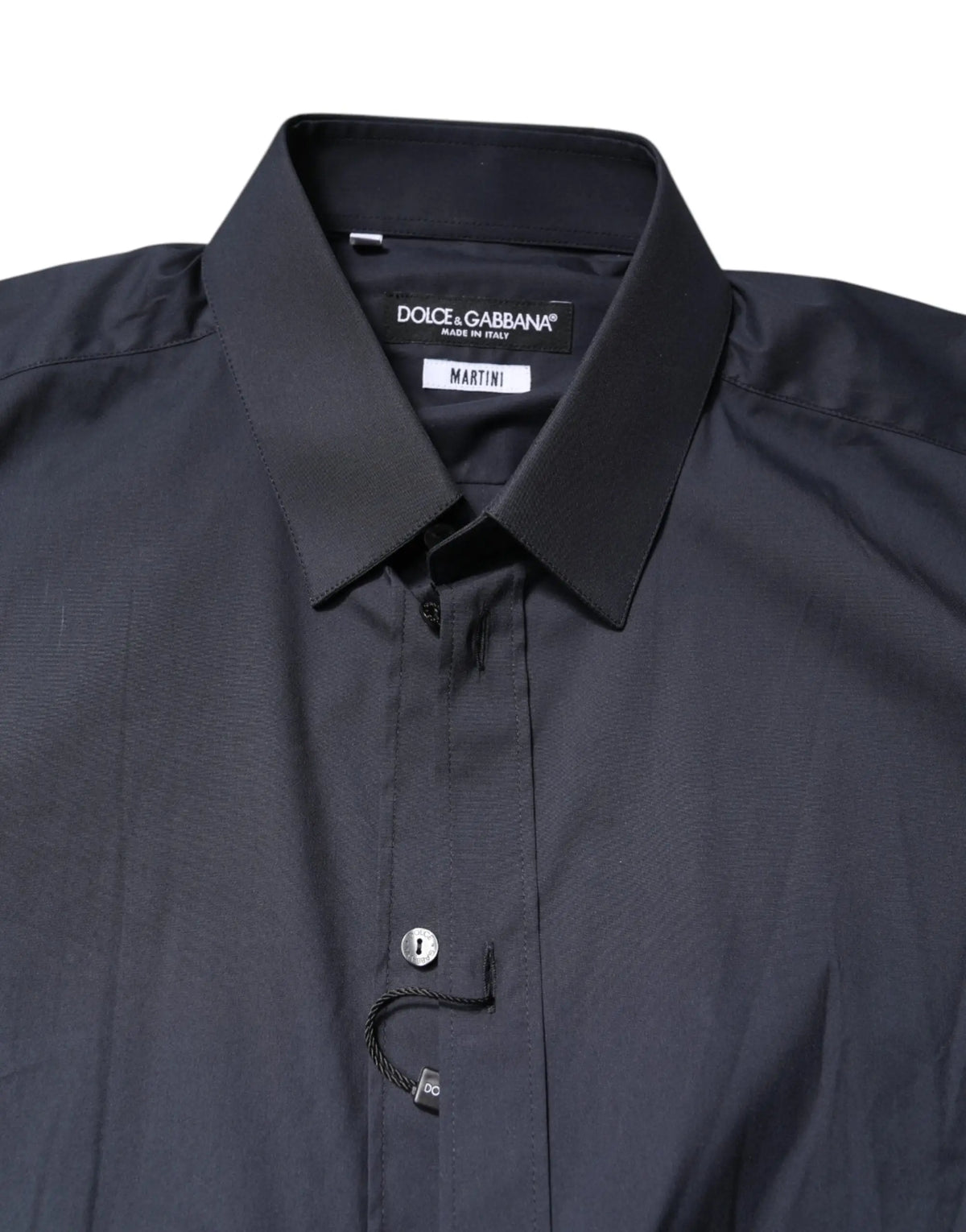 Chemise homme dolce & gabbana martini bleu foncé en coton avec col tailleur élégant et légère brillance