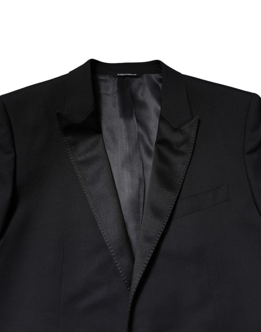 Veste de smoking noire dolce & gabbana avec revers en satin et coupe ajustée en laine martini bleu foncé