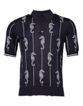 Polo dolce & gabbana bleu marine à manches courtes avec motifs hippocampes blancs et rayures verticales
