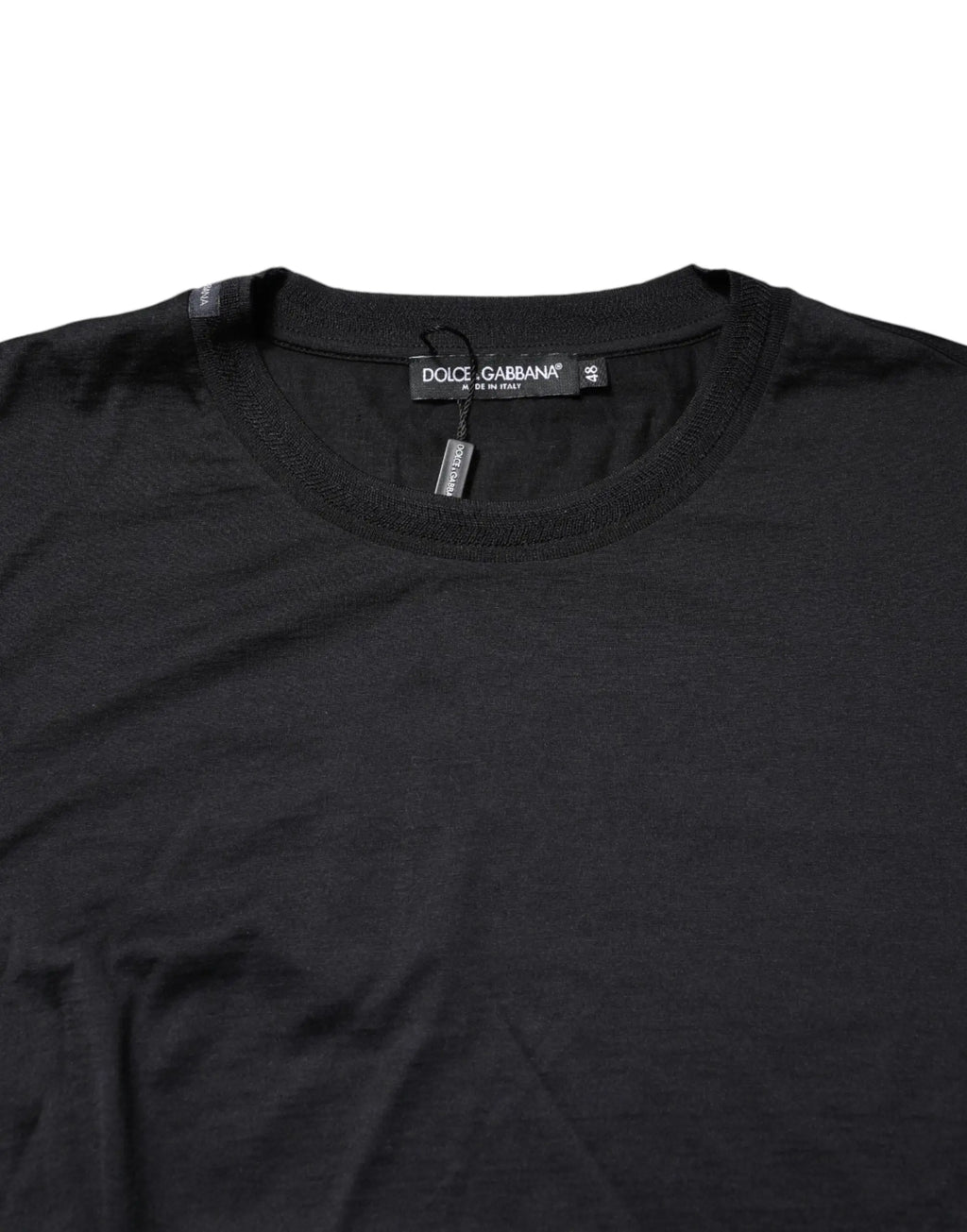 Dolce & gabbana t-shirt noir en tissu texturé subtil avec encolure ronde dans un style pull en soie bleu foncé