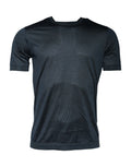 T-shirt noir à manches courtes avec texture subtile en tissu technique dans le style dolce & gabbana en soie bleu foncé