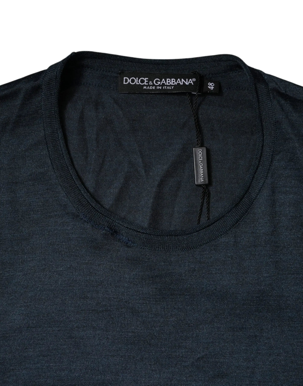 T-shirt dolce & gabbana bleu foncé en soie avec texture chinée subtile et col rond côtelé manches courtes
