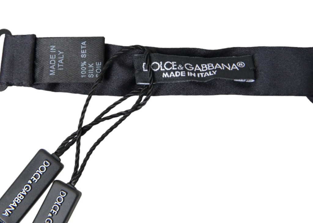 Ceinture noire en satin de soie avec étiquette dolce gabbana et attaches plastiques assorties pour nœud papillon homme
