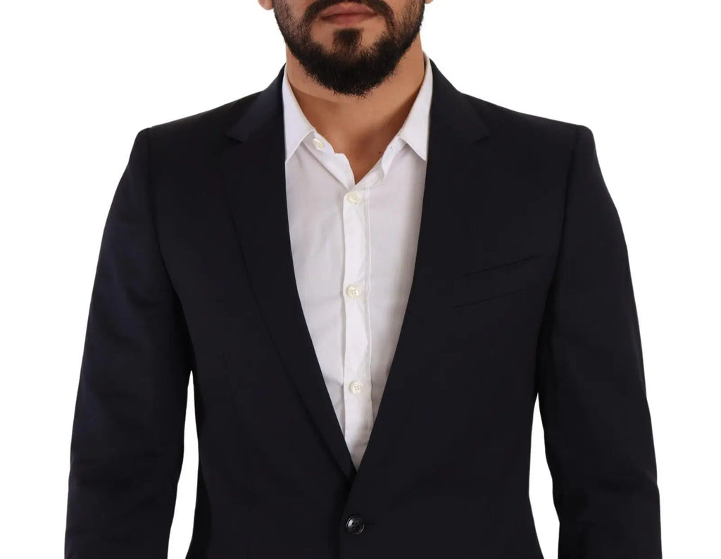 Veste martini dolce gabbana bleu foncé single boutonnage avec revers crantés et bouton unique noire ajustée