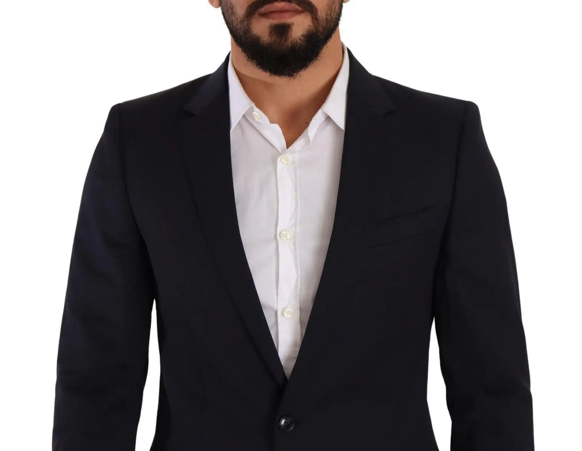 Veste martini dolce gabbana bleu foncé single boutonnage avec revers crantés et bouton unique noire ajustée
