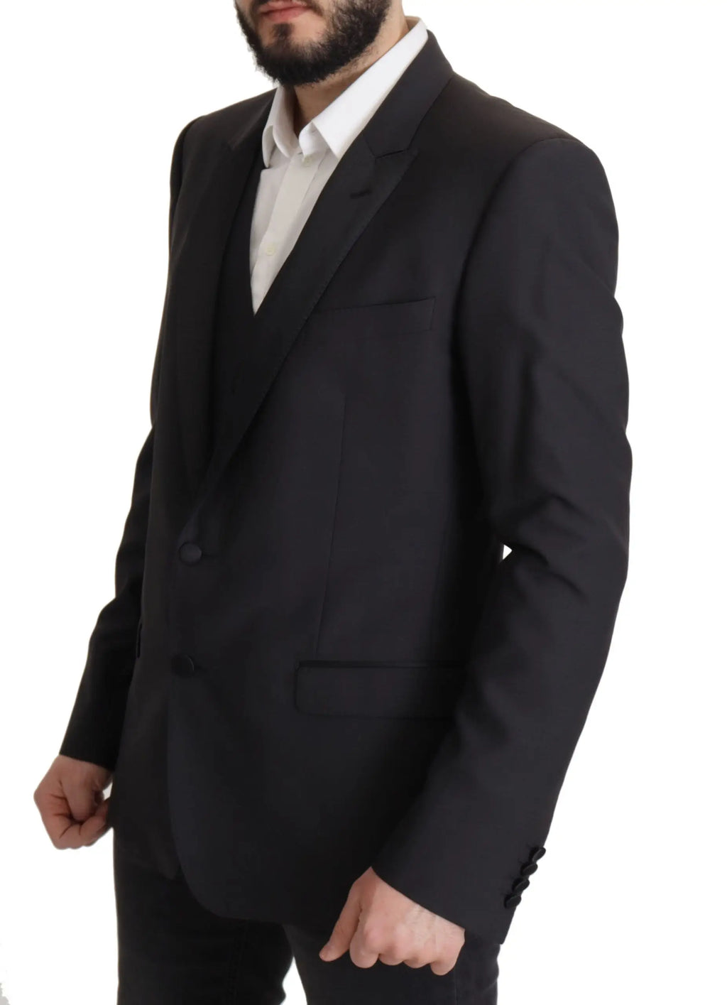 Veste noire croisée à coupe ajustée avec revers crantés pour homme dans le style dolce & gabbana martini bleu foncé