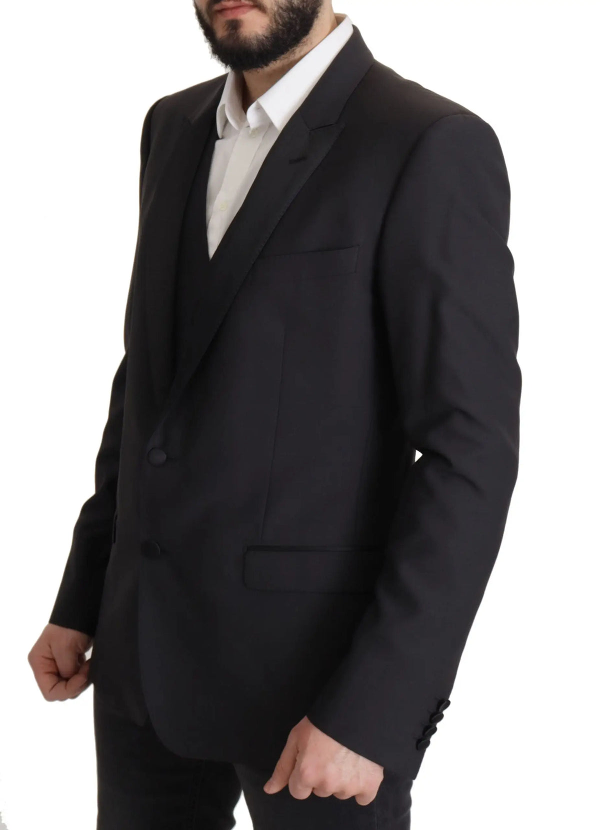 Veste noire croisée à coupe ajustée avec revers crantés pour homme dans le style dolce & gabbana martini bleu foncé