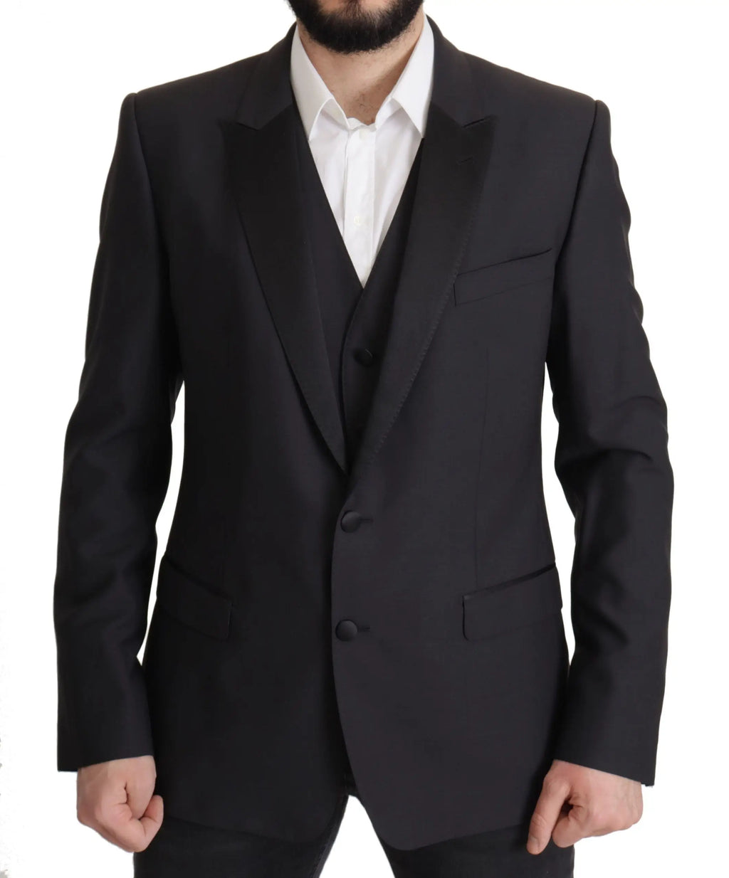 Veste blazer martini bleu foncé dolce & gabbana à simple boutonnage avec revers crantés en tissu tailleur