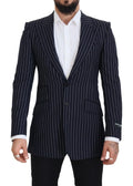 Dolce & gabbana blazer bleu marine à rayures blanches en laine avec revers crantés et poches à rabat devant