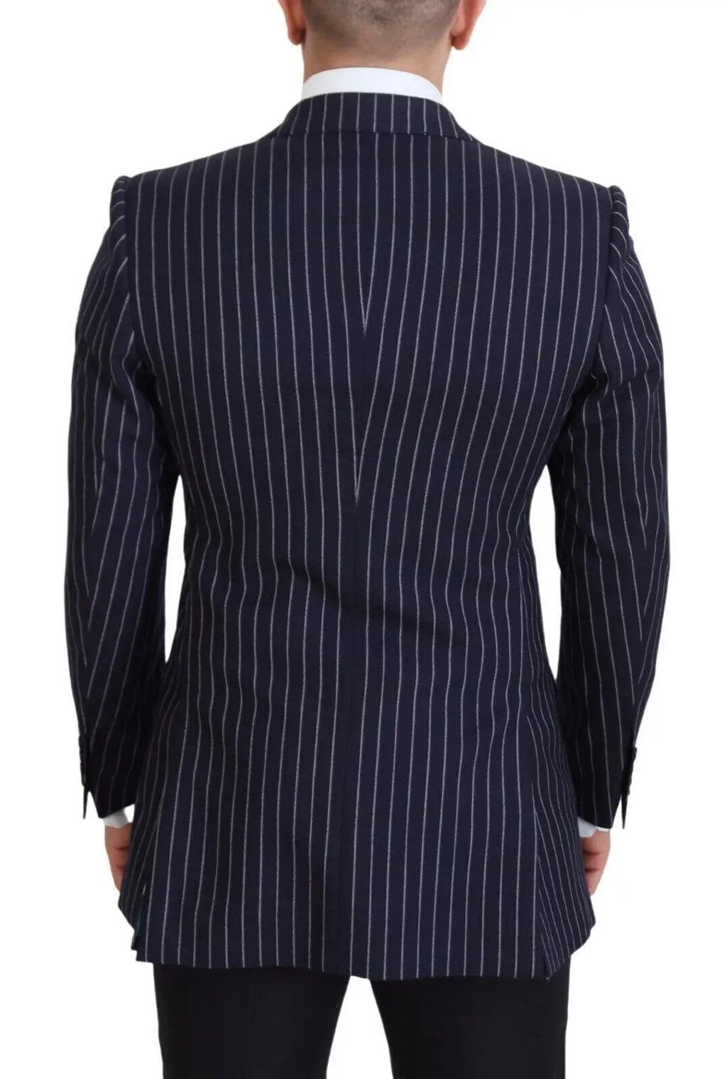 Dolce & gabbana blazer bleu marine en laine à fines rayures blanches verticales coupe ajustée et boutonnage simple