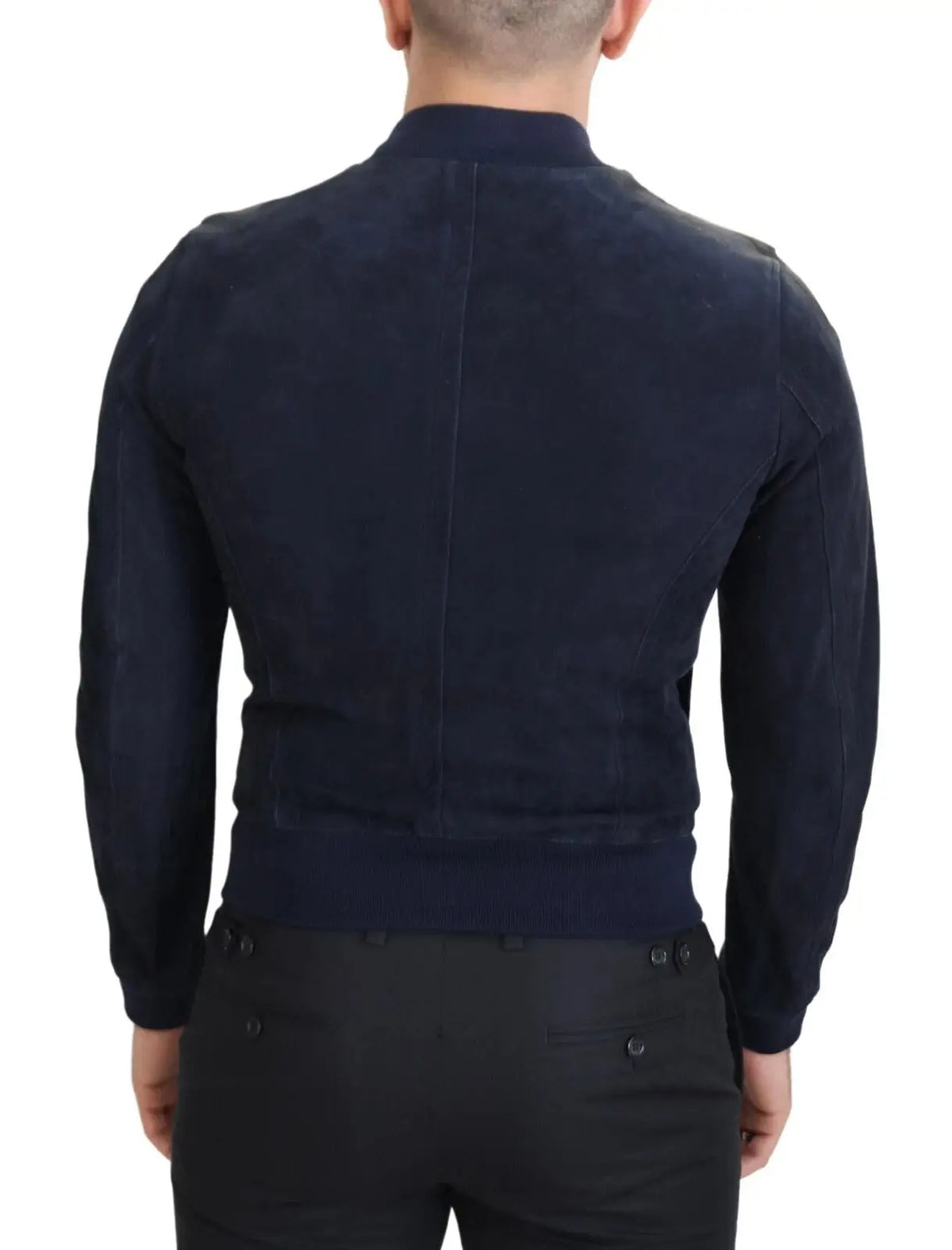 Veste bombardier en daim bleu marine dolce gabana en peau dagneau pour homme