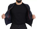 Dolce & Gabbana blouson en daim bleu marine avec cuir dagneau et fermeture éclair rouge pour homme