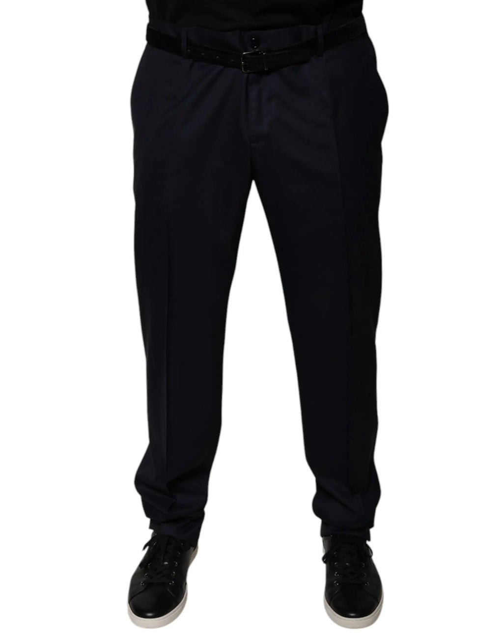 Pantalon de costume formel tapered bleu foncé dolce et gabbana avec coupe droite et ceinture assortie