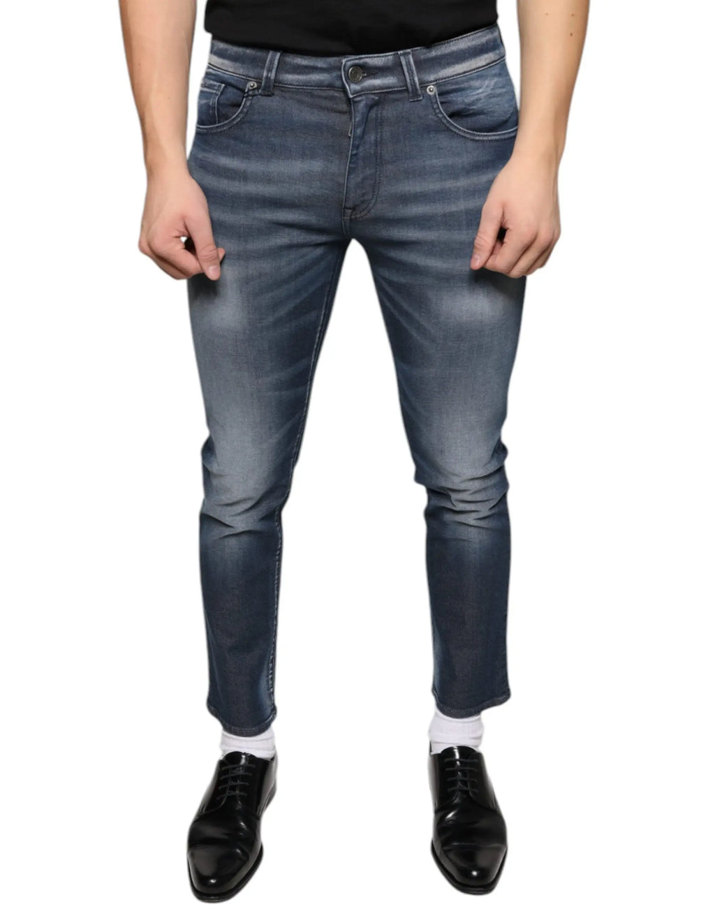 Jean skinny en coton bleu foncé lavé avec effet délavé et usé de dolce & gabbana avec couture classique