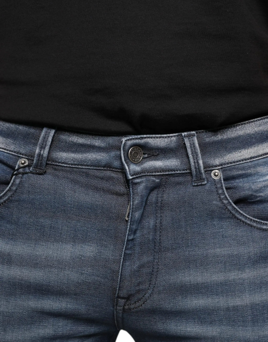 Jean skinny en denim coton bleu foncé lavé avec design cinq poches et détails argentés dolce gabbana