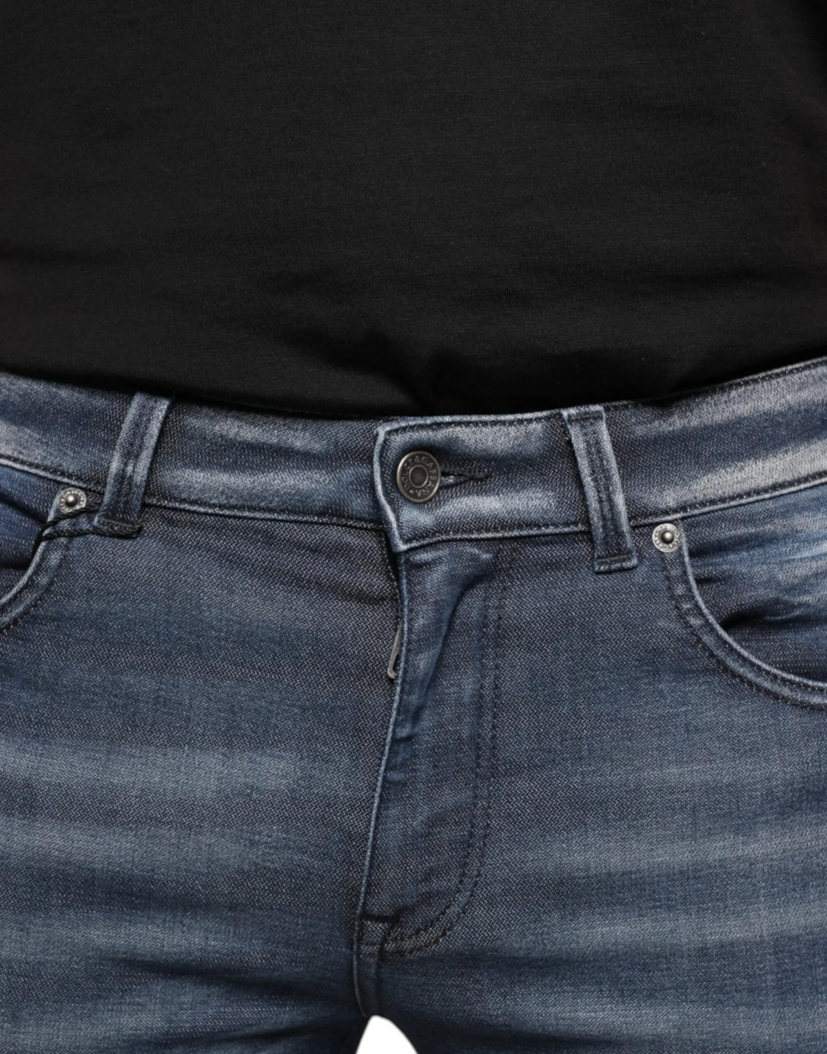 Jean skinny en denim coton bleu foncé lavé avec design cinq poches et détails argentés dolce gabbana