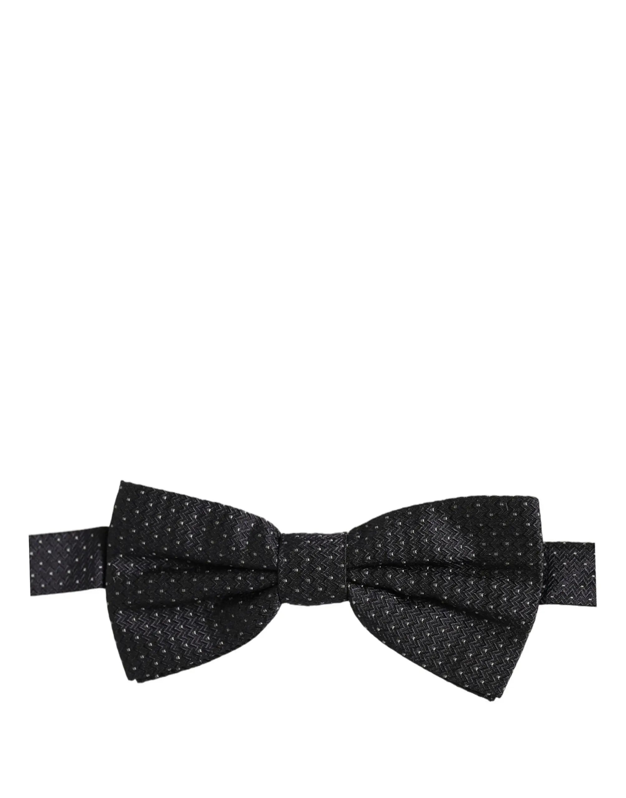 Dolce & gabbana dark blue adjustable neck bow tie with subtle herringbone weave and white polka dot pattern
