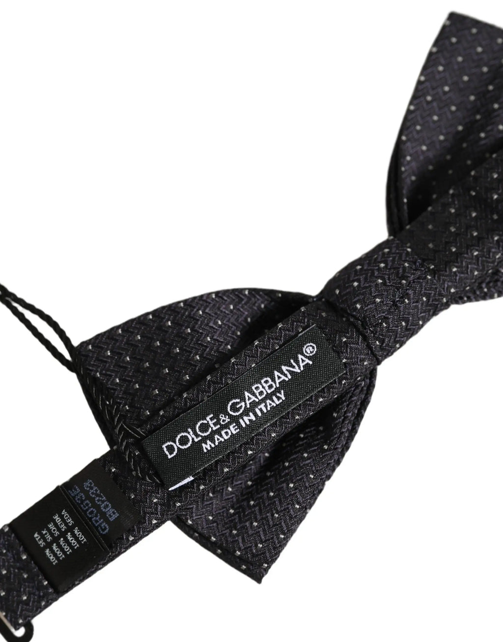 Nœud papillon dolce & gabbana noir avec tissage chevrons subtil et motif petits pois blancs fins ajustable