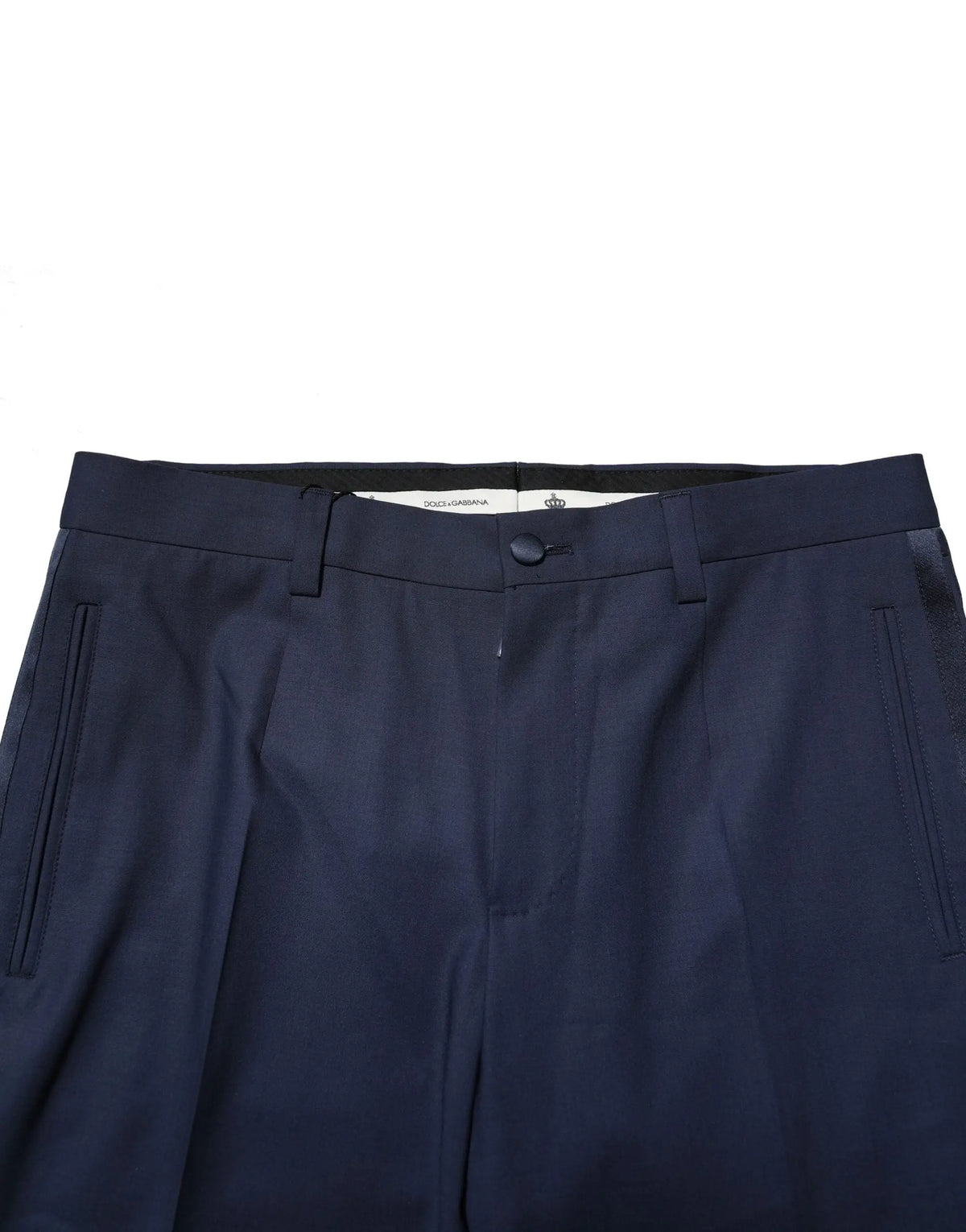 Pantalon formel en laine bleu marine foncé dolce & gabbana avec coupe structurée et poches latérales discrètes