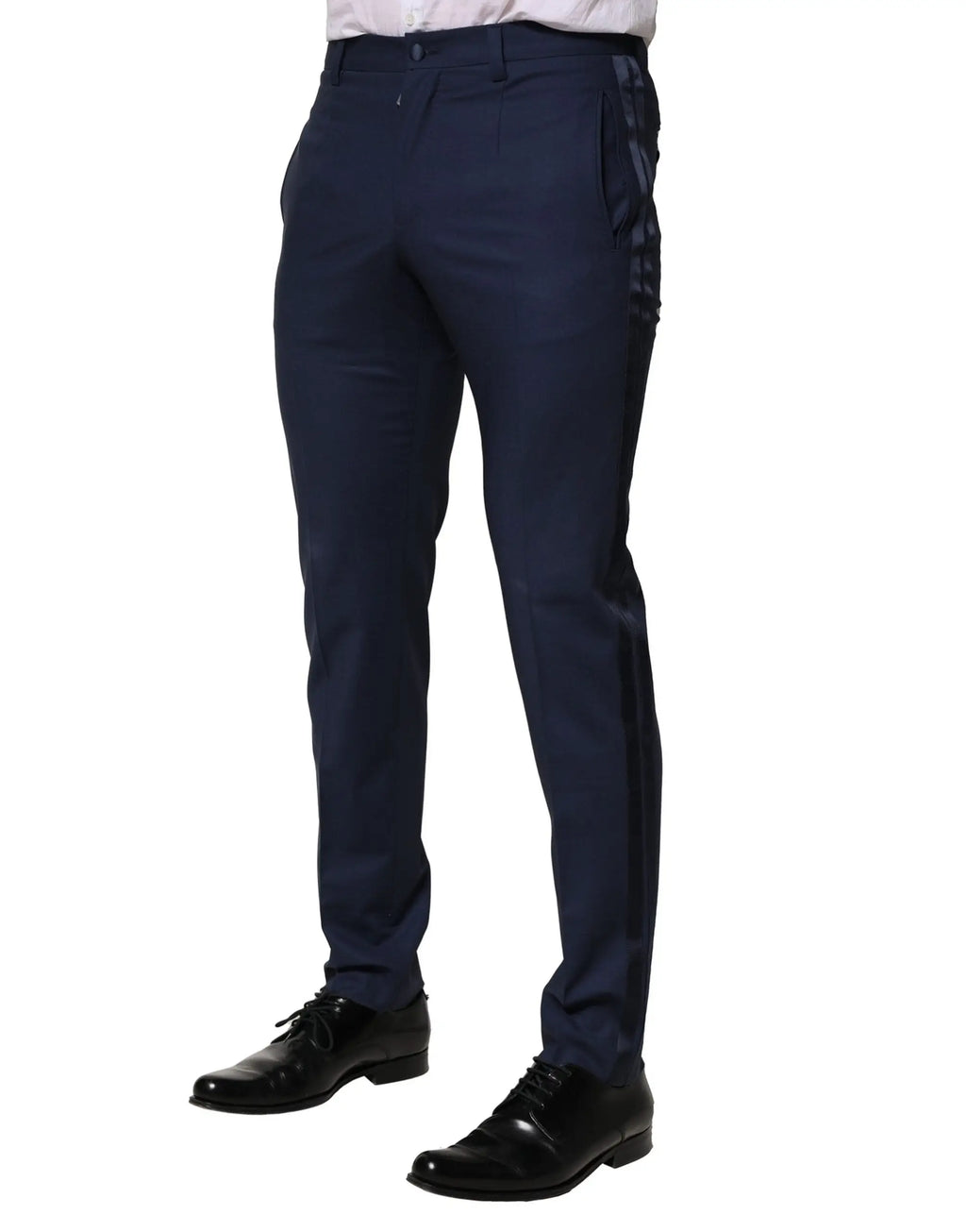 Pantalon formel en laine bleu marine dolce & gabbana avec coupe ajustée et bande latérale subtile