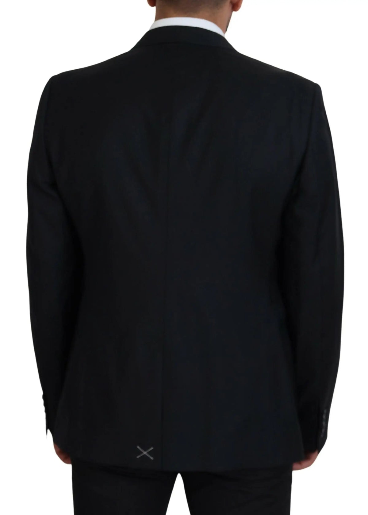 Veste blazer formelle sicilia en laine bleu foncé de dolce & gabbana vue de dos avec tissage texturé subtil et logo blanc brodé