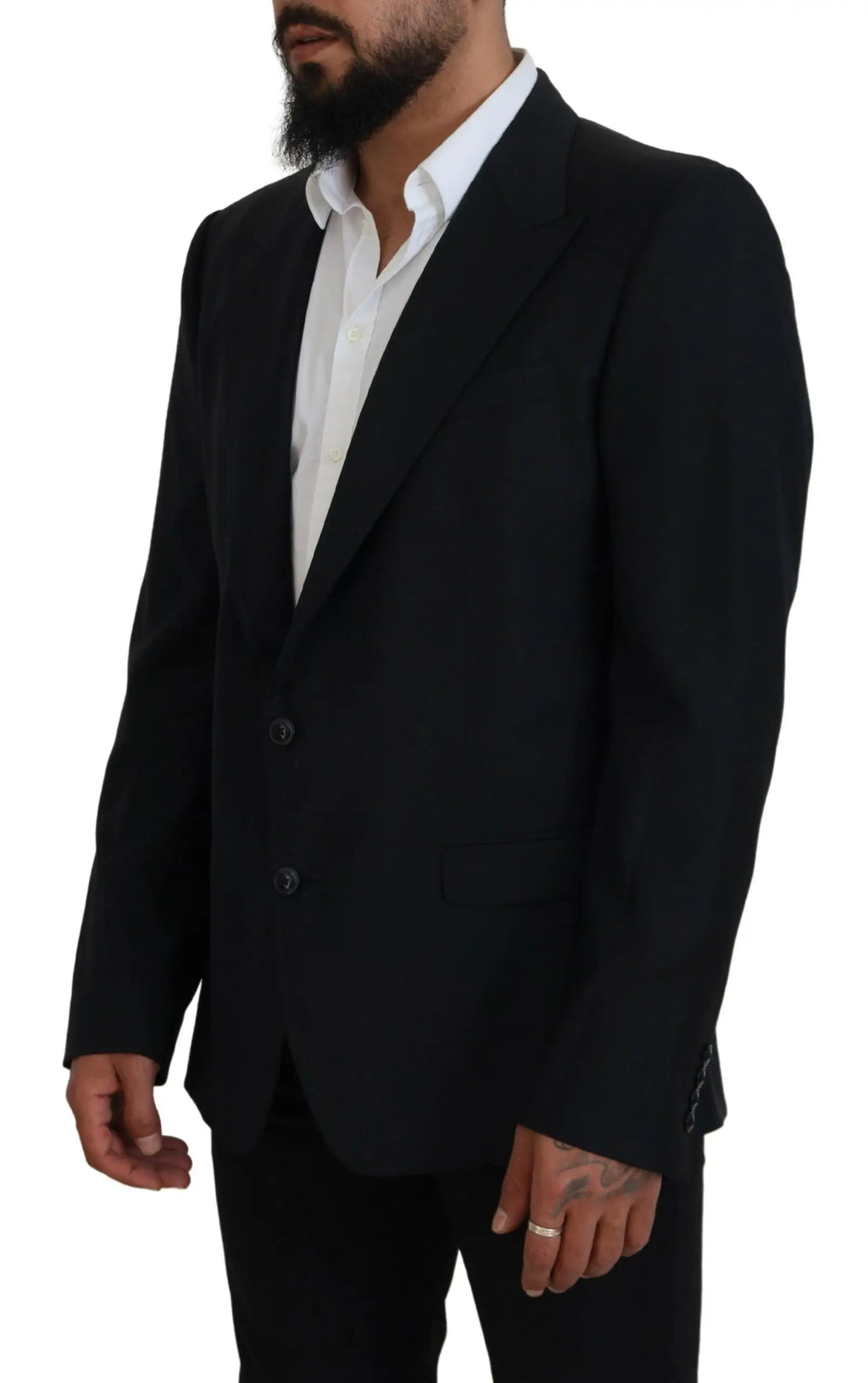 Dolce & gabbana blazer formal bleu foncé en laine avec coupe moderne et texture subtile