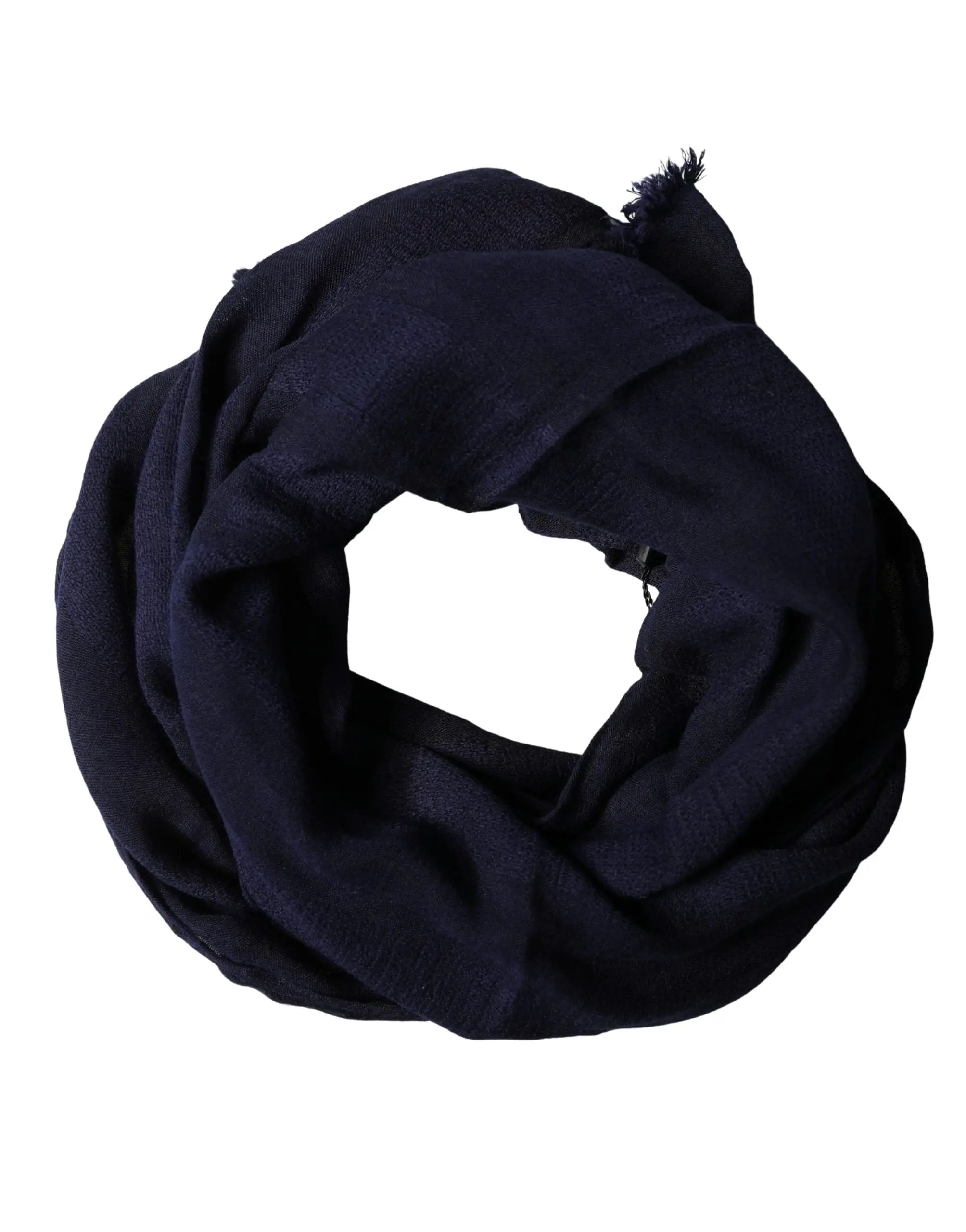 Écharpe unisexe dolce & gabbana en laine bleu marine foncé avec texture légère et franges 170cm x 60cm