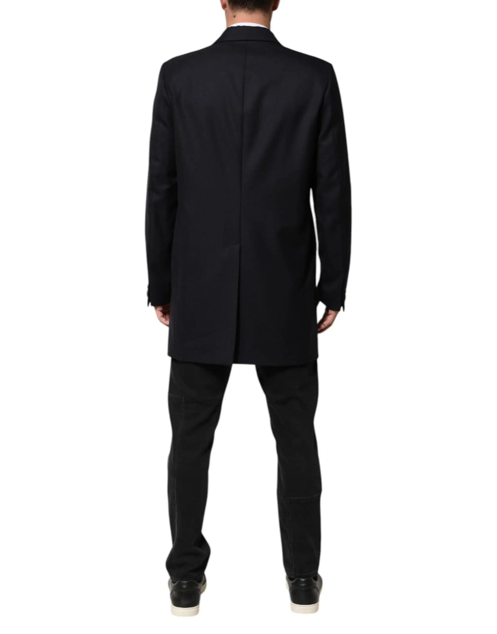 Dolce & gabbana manteau homme en laine bleu foncé avec col à revers crantés et fermeture simple boutonnage