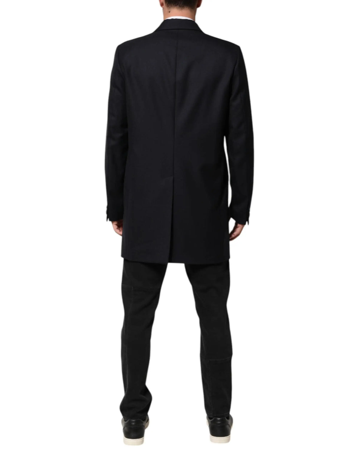 Dolce & gabbana manteau homme en laine bleu foncé avec col à revers crantés et fermeture simple boutonnage