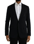 Veste blazer dolce & gabbana bleu foncé en laine avec broderie subtile sur la poche poitrine côté gauche