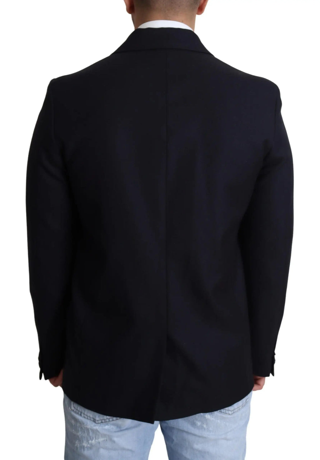 Veste noire dallas et gabanna en laine avec un design croisé classique et des revers crantés